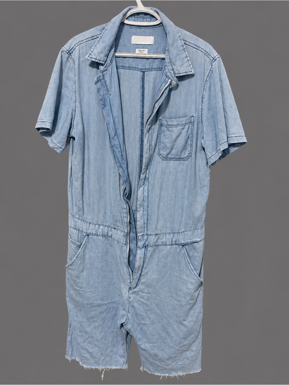 Zara Men Light Blue Denim Short-Sleeve Utility Romper for Men